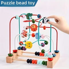 Wooden Bead Maze Toy with Animal Figures Educational Activity Center