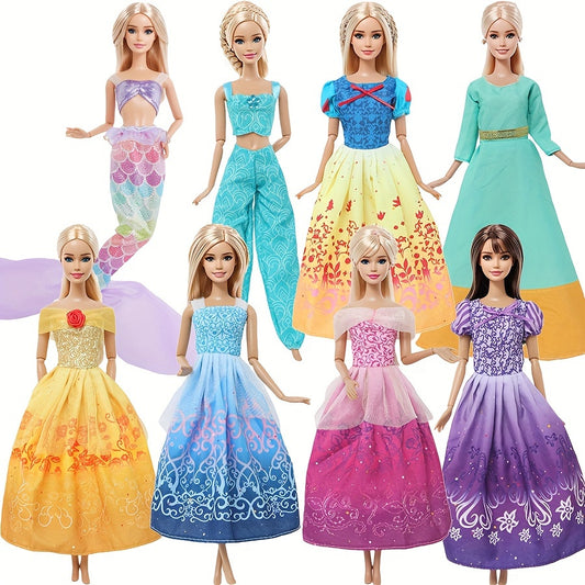 8pcs Princess Dress 8pcs Doll Movie Princess Role Playing Clothes Fairy Tale Bal