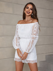 Solid Lace Off Shoulder Long Sleeve Romper