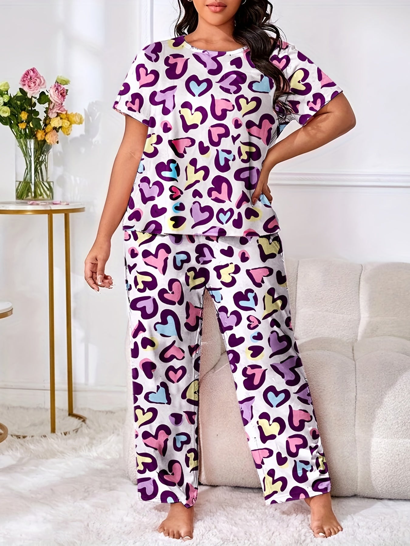  Colorful Dot & Butterfly Print Pajama Set