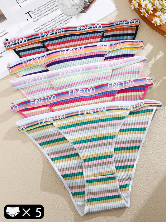 5pcs Striped Panties Colorblock Intimates Women's Lingerie