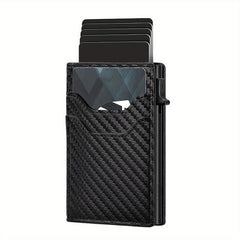 RFID Anti theft Card Holder Aluminum Alloy Automatically Pops Up Leather