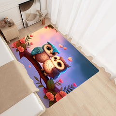Cartoon Bird Print Rug Rose Pattern Carpet Machine Washable