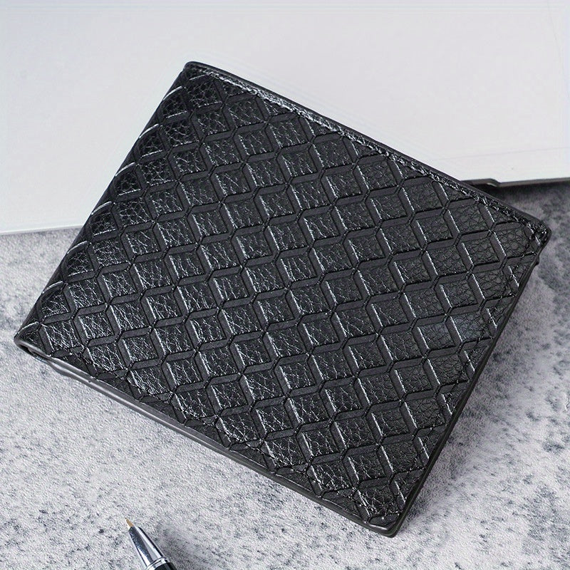 Men's Leather Short Wallet with Money Clip Argyle Pattern