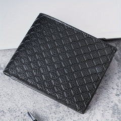Men's Leather Short Wallet with Money Clip Argyle Pattern