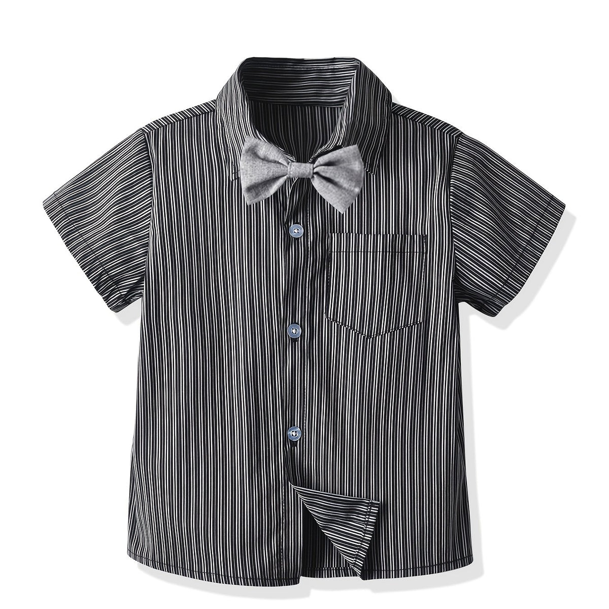 Boys Striped Button Shirt with Bowtie - Summer Clothes