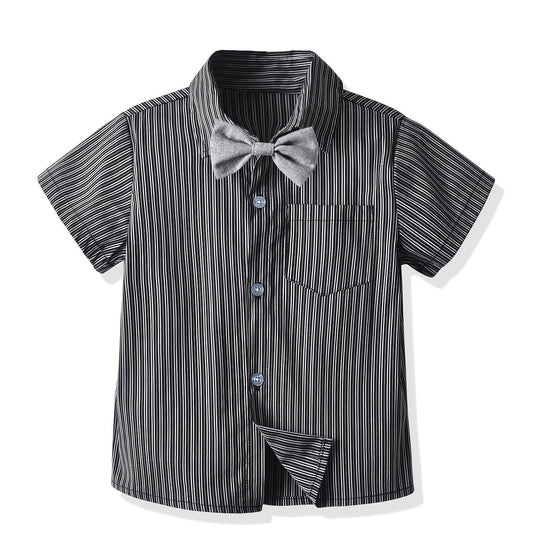 Boys Striped Button Shirt with Bowtie - Summer Clothes