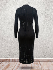 Sexy Long Sleeve Mock Neck Cut Out Dress for Women
