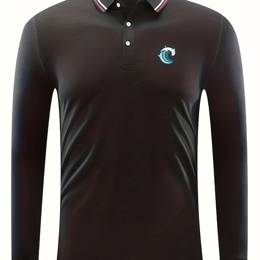 Men's Wave Print Long Sleeve Golf Shirt
