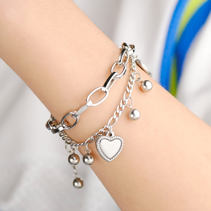 Men's Double Layer Bracelet with Heart Pendant