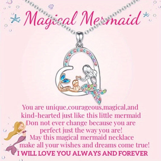 Mermaid Pattern Heart Shape Pendant Necklace