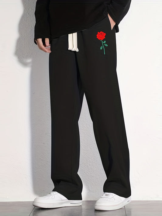 Rose Pattern Applique Mopping Pants Men's Casual Joggers