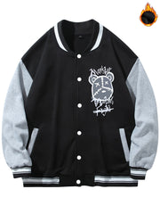 Men's Casual Warm Baseball Jacket With Monster Graphic