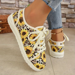 Women's Sunflower Print Sneakers Lace Up Casual Canvas Shoes