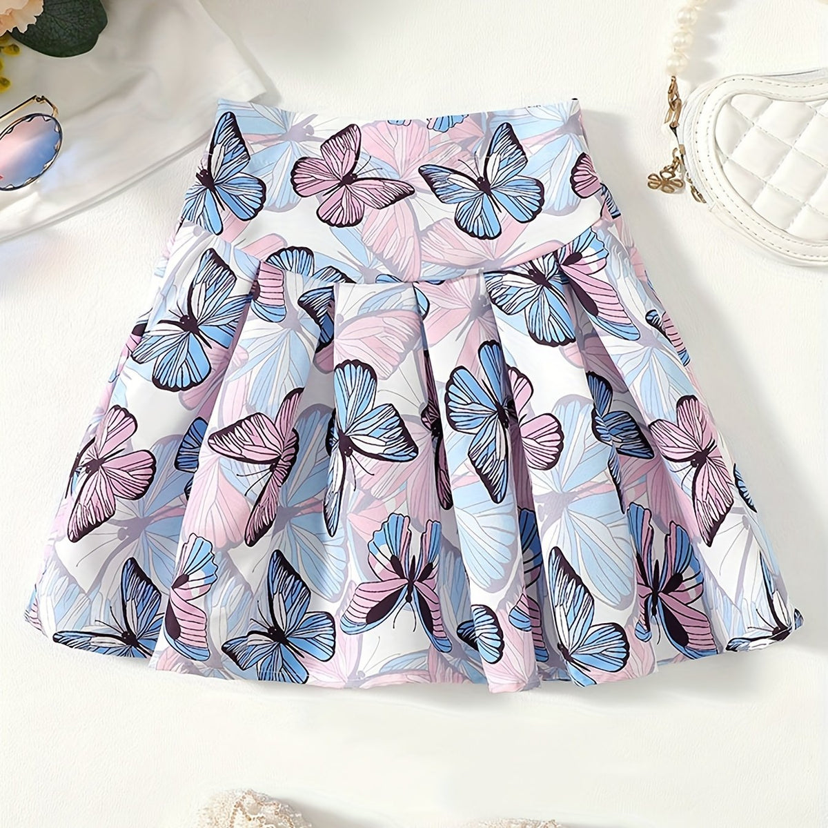 Girls Casual Butterfly High Waist Pleated Skirt - All Seasons