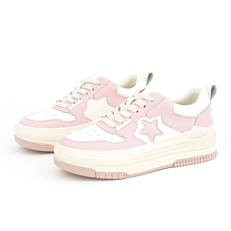 Women's Star Graphic Board Shoes Lace Up Thick Sole Versatile Flat Shoes