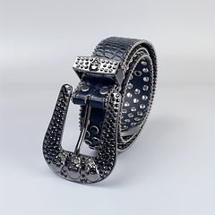 Y2K Skull PU Belt & Rhinestone Bracelet Set