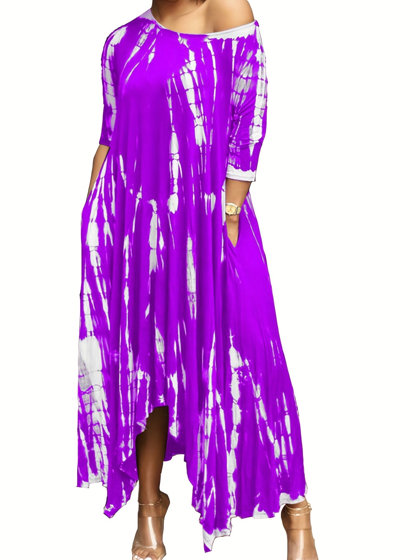  Tie Dye Long Sleeve Maxi Dress Round Neck