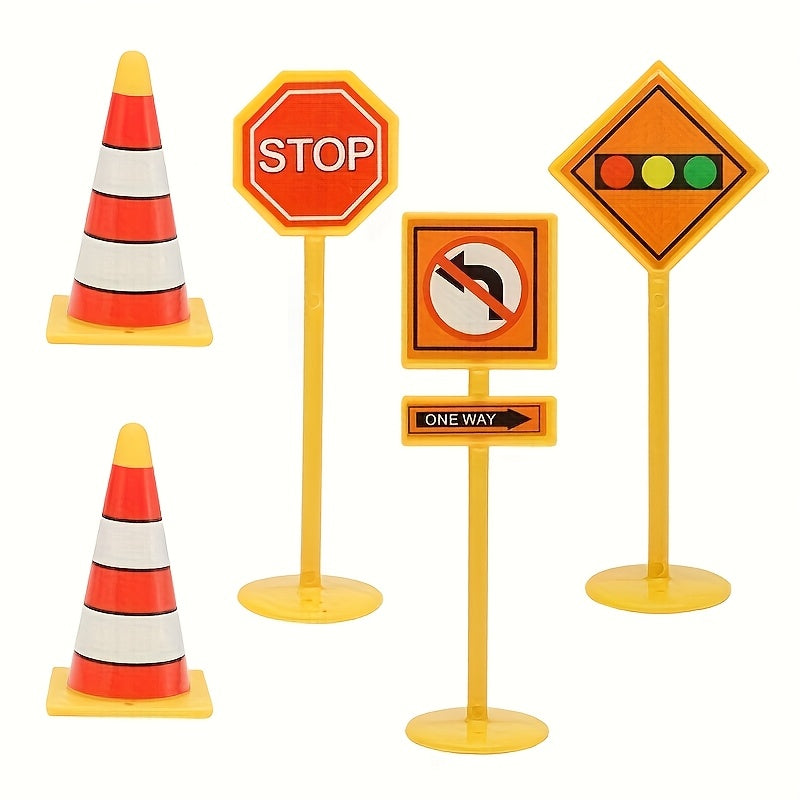 5pcs Road Sign Model Toys Mini Roadblock Plastic Construction Traffic Signs