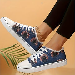 Floral Print Canvas Lace-Up Low Flat Casual Sporty Shoes