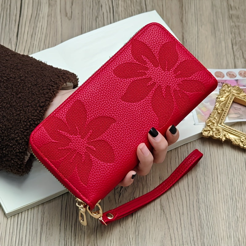 Women's Long Wallet Coin Purse Retro Flower Handheld Large Capacity Purse