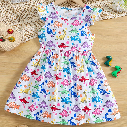 Dinosaur Print Ruffle Casual Dress for Girls
