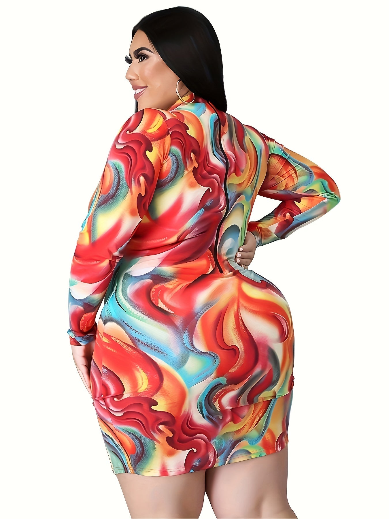  Sexy Dress Zipper Long Sleeve Cut Out Mock Neck Stretch Mini Dress