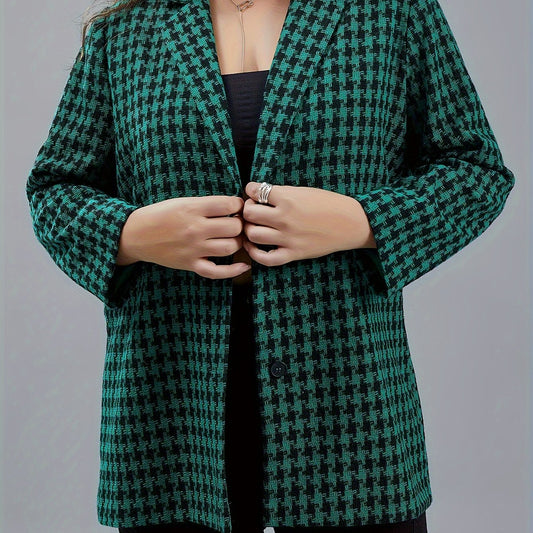  Houndstooth Print Long Sleeve Blazer