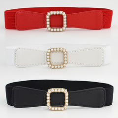 Women's Elastic Belt Square Pearls Buckle Waist Slimming Girdle