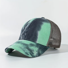 Tie Dye Print Trucker Hat Gradient Baseball Cap Mesh Sun Shade Dad Hats
