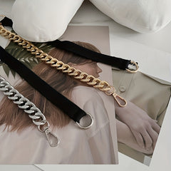 Chic Stitching Chain Belt Elastic Waistband Dress Coat Girdle
