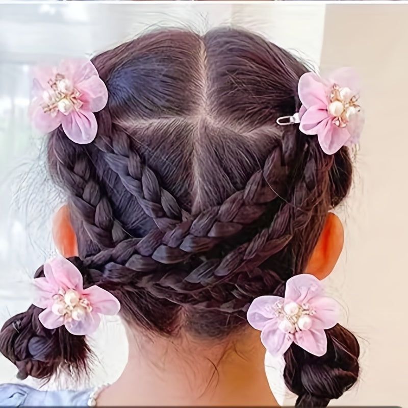 4pcs Girls Faux Pearl & Flower Hair Clip Set