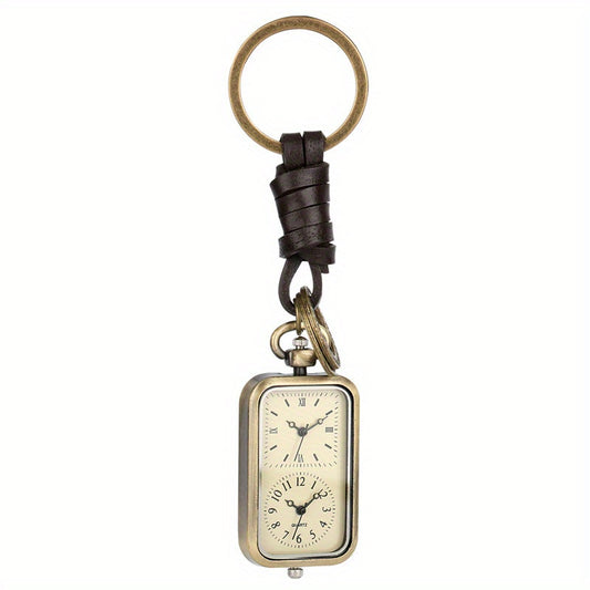 Vintage Bronze Square Double Timing Core Keychain Pocket Watch