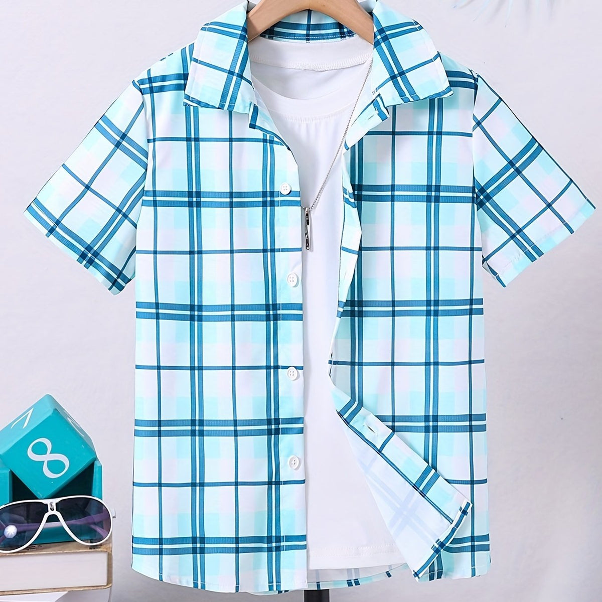 Plaid Casual Short Sleeve Shirt for Boys