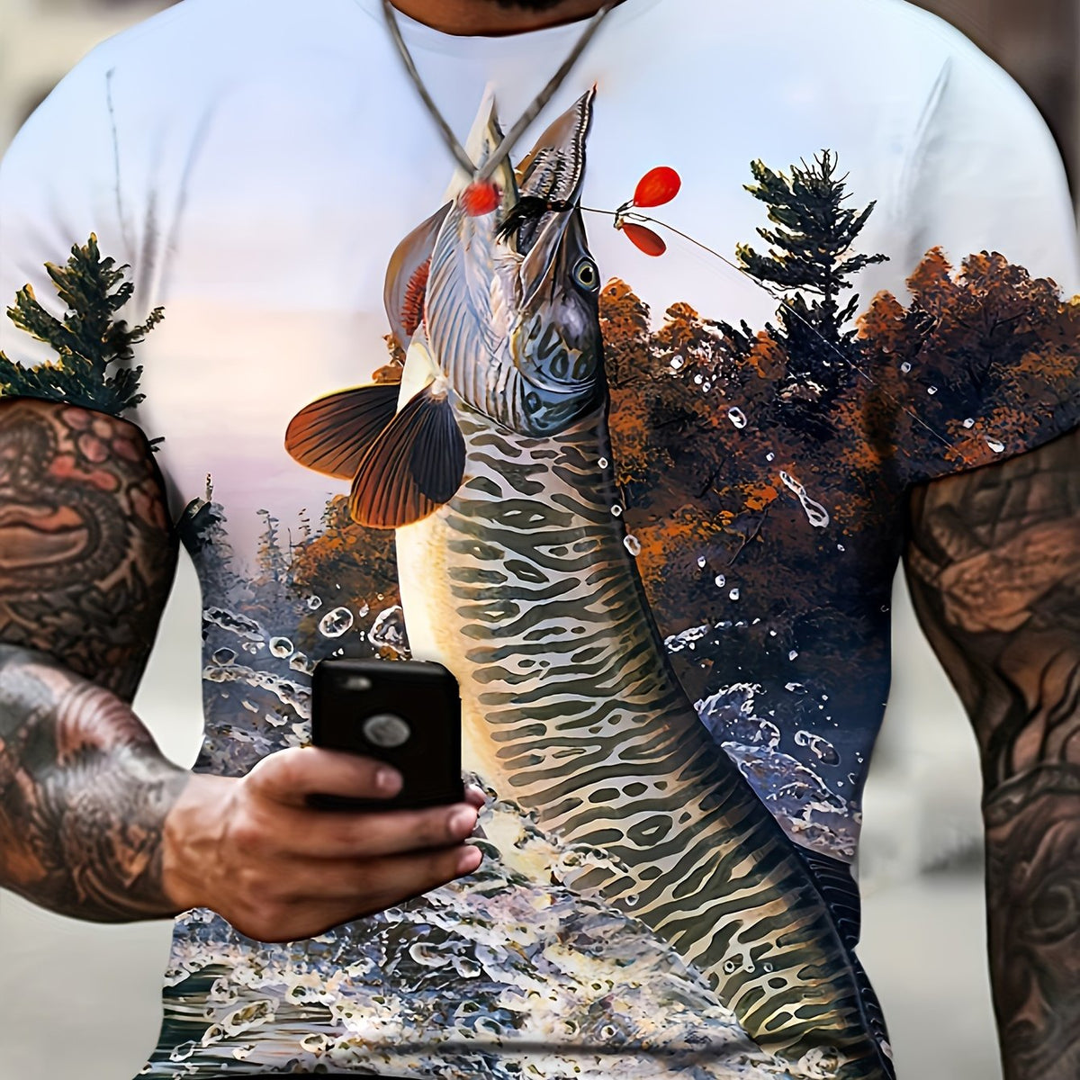 Fish 3D Pattern Print Men's Short Sleeve T-shirt Graphic Tee