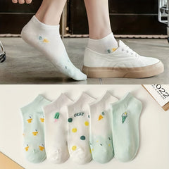5 Pairs Cartoon Print Low Cut Ankle Socks Women Stockings