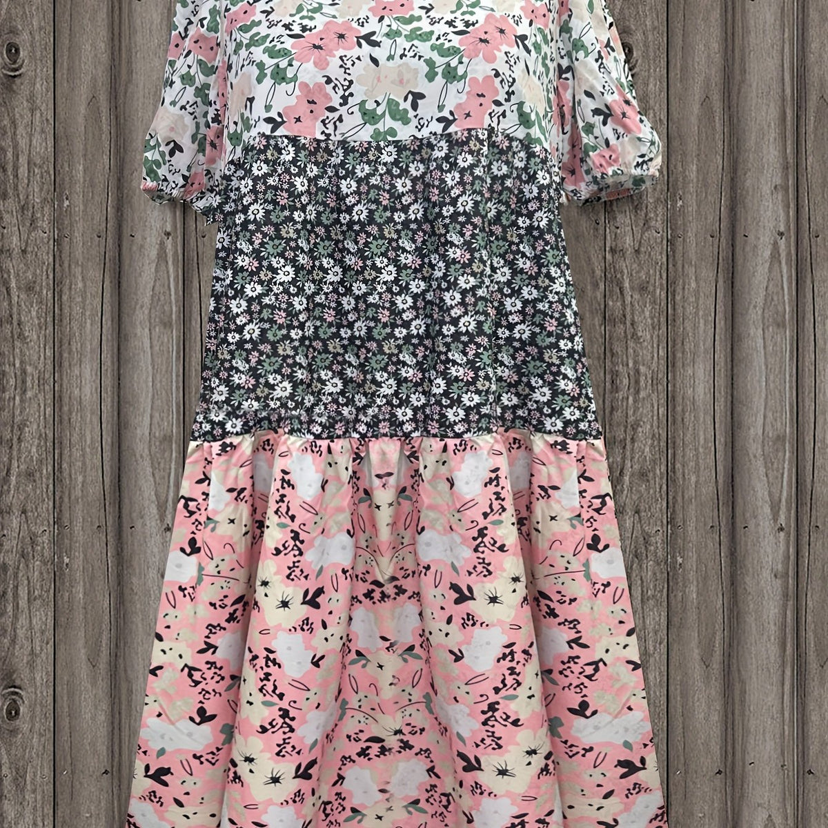  Floral Print Puff Sleeve Boho Dress