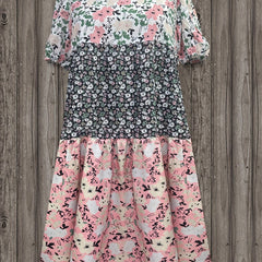  Floral Print Puff Sleeve Boho Dress