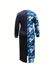  Colorblock Camo Print Maxi Dress
