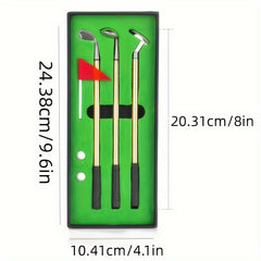 Golf Pen Set Mini Desktop Metal Club Gift Flag 3 Pens 2 Balls