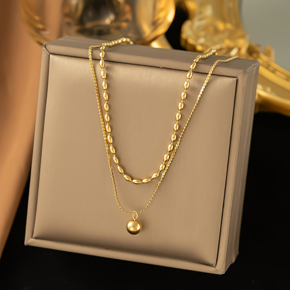 Stainless Steel 2 Layer Tassel Charm Necklace For Women