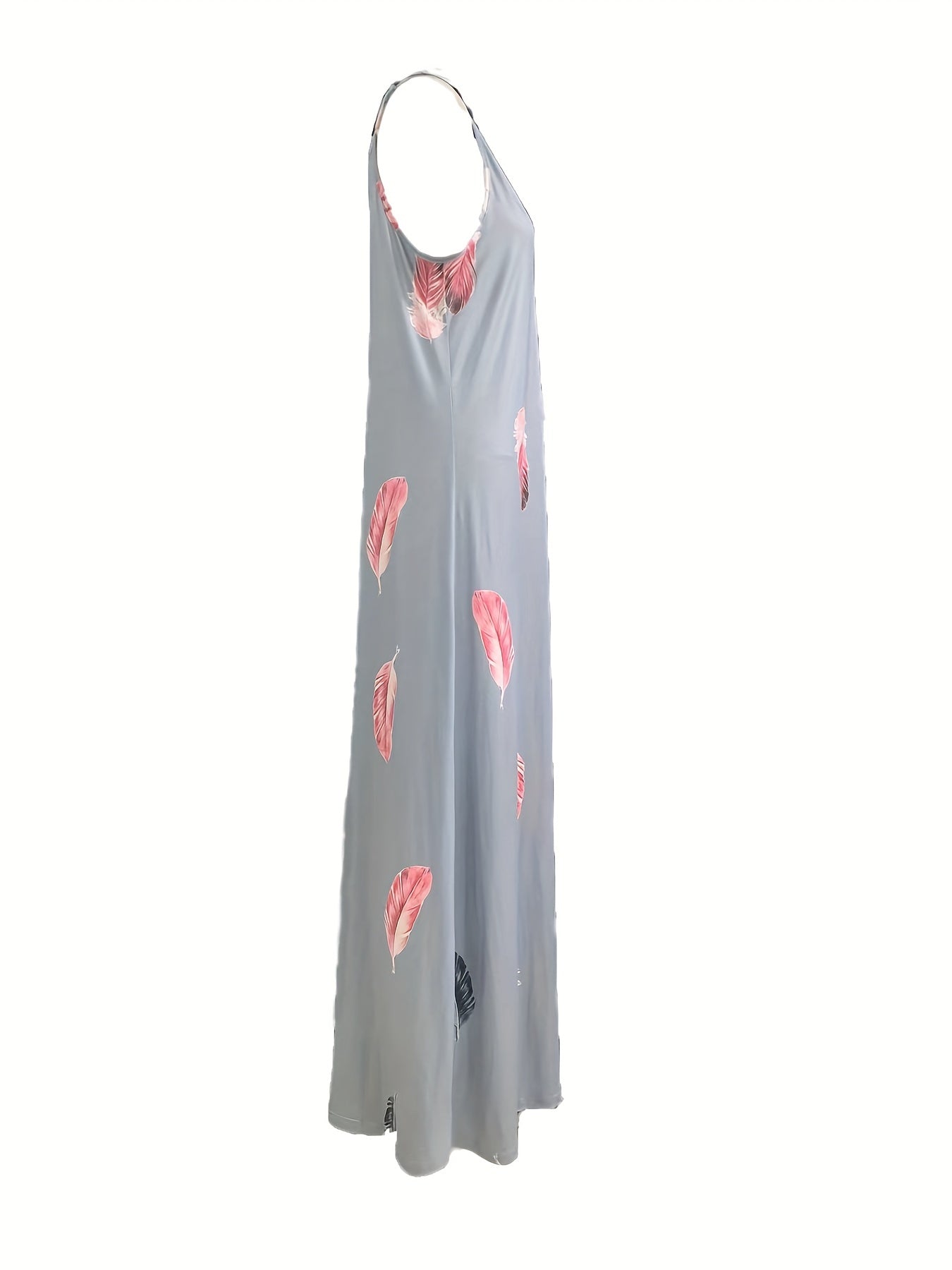  Summer Dress Women's Feather Print V Neck Maxi Dress