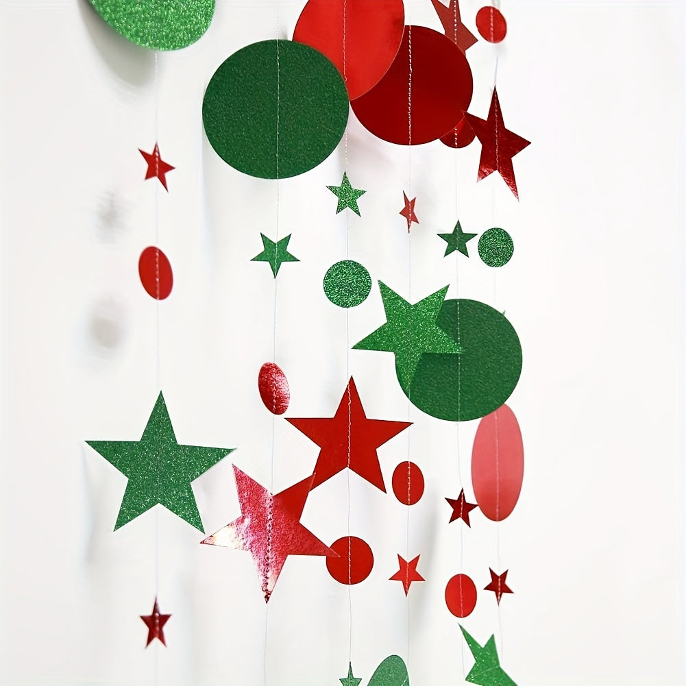 Glittering Christmas Garland Banner with Stars Moons Polka Dots Red & Green