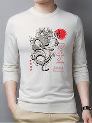 Men's Dragon Pattern Sweater Warm Crew Neck Pullover for Fall Winter
