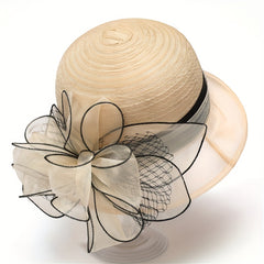 French Style Organza Bucket Hat Flower Decor Stitching Thin Basin Hat
