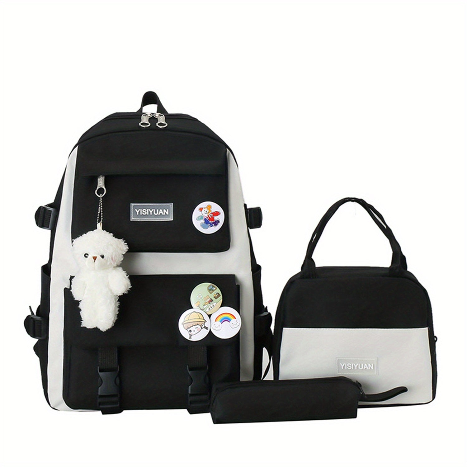 3PCS Casual School Bag Set Ultralight Backpack Lunch Pencil Bag