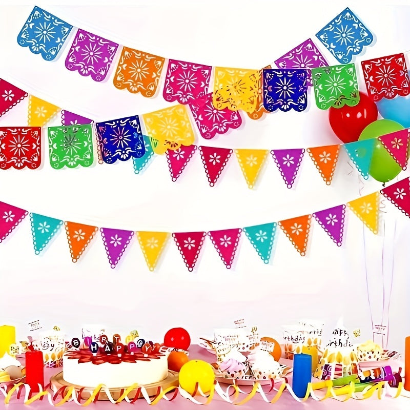 4pcs Mexican Party Banners Colorful Lineup Square Triangular Paper Cut Felt