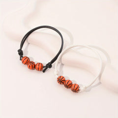 2pcs Boys Sports Wax Thread Braided Basketball Bracelet Set