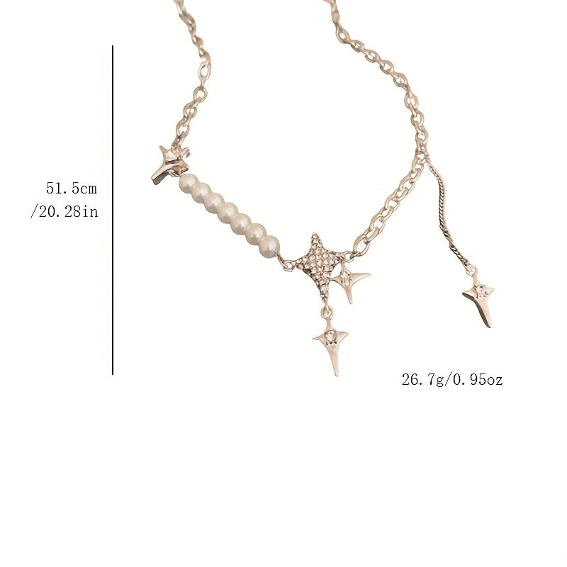 Y2K Style Star & Faux Pearl Decor Necklace
