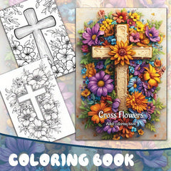 Cross Flowers Coloring Book Relaxing Drawing & Painting Activity Perfect Gift